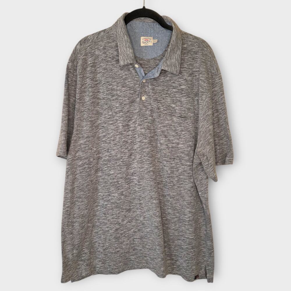 Faherty Men's Heather Gray Polo XXL Preppy Cotton Blend